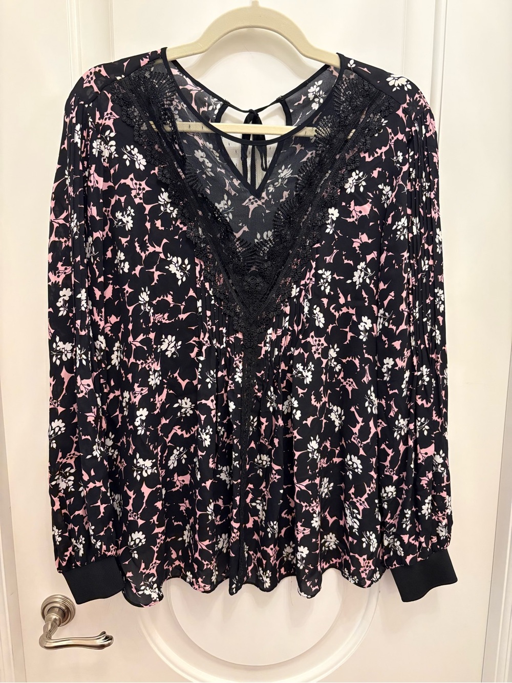 Kobi Halperin Black Blouse with Pink and White Floral Print